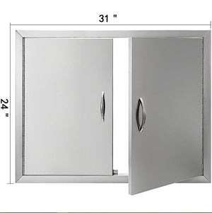 Double Stainless Steel Doors BBQ Wall Storage Outdoor Grill Access Doors 31"x24" **Brand New**