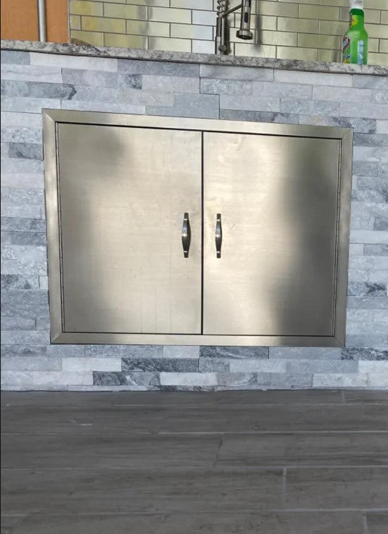 Double Stainless Steel Doors BBQ Wall Storage Outdoor Grill Access Doors 31"x24" **Brand New**