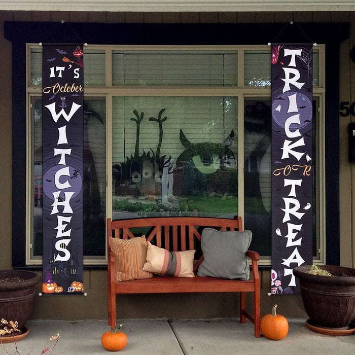 Halloween Door Decorations - Trick or Treat & It's October Witches Halloween Porch Decorations