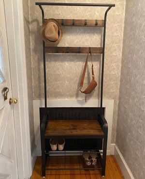 Coat Rack, Hall Tree with Shoe Bench for Entryway, Industrial Accent Furniture