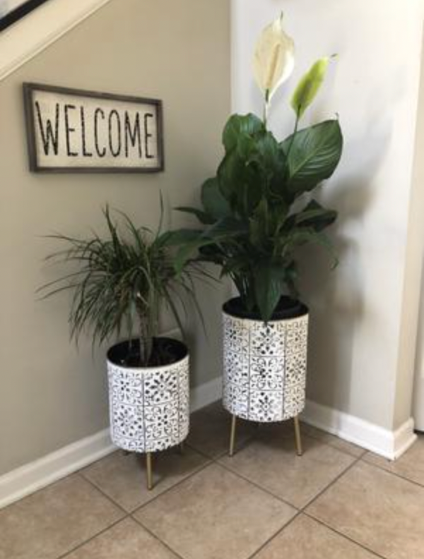 Set of 2 Metal Planters Indoor Modern, White Black, Bohemian Style
