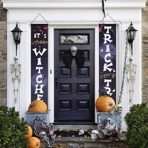 Halloween Door Decorations - Trick or Treat & It's October Witches Halloween Porch Decorations