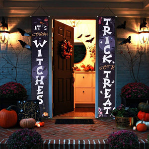 Halloween Door Decorations - Trick or Treat & It's October Witches Halloween Porch Decorations