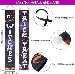 Halloween Door Decorations - Trick or Treat & It's October Witches Halloween Porch Decorations
