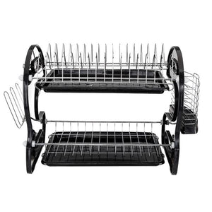 Dish Drainer Multifunctional Drying Rack Dual Layer Dishes Glasses Cutleries Black