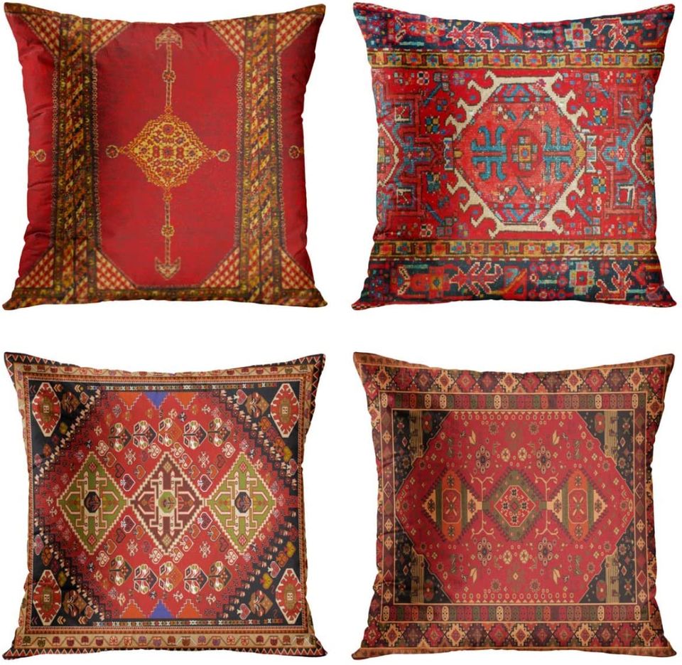 Set of 4 Oriental Persian Throw Pillow Covers 18x18 - Red Tribal