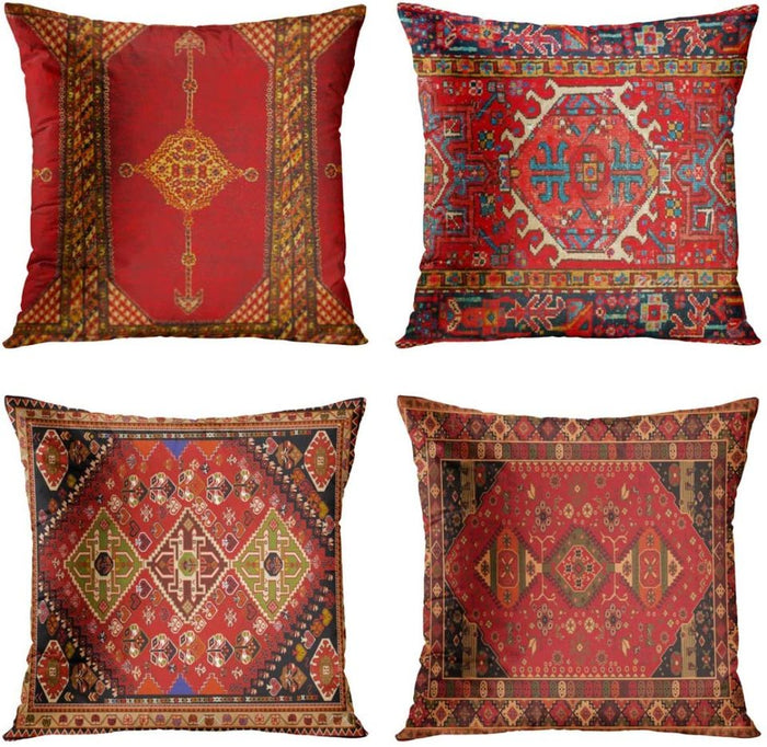 Set of 4 Oriental Persian Throw Pillow Covers 18x18 - Red Tribal
