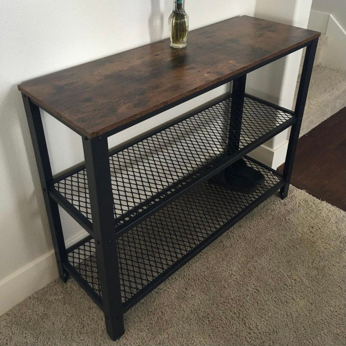 Industrial Console Table, Hallway Table with 2 Mesh Shelves, Side Table and Sideboard