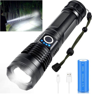 Rechargeable LED Flashlight, Super Bright 10000 Lumens Flashlights High Lumens with 26650 Batteries