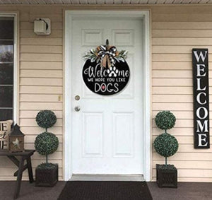Welcome Wreath Sign for Farmhouse Front Porch Decor, Door Hanging with Premium Greenery