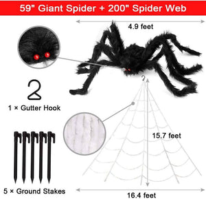 Outdoor Halloween Decorations, 200" Halloween Spider Web + 50" Giant Spider Decorations