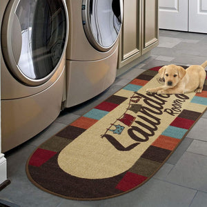 👍 GRAB IT NOW 👍Laundry Collection Checkered Border Non-Slip Rubber Back Runner Rug, Oval, 20" x 59", Multicolor