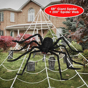 Outdoor Halloween Decorations, 200" Halloween Spider Web + 50" Giant Spider Decorations