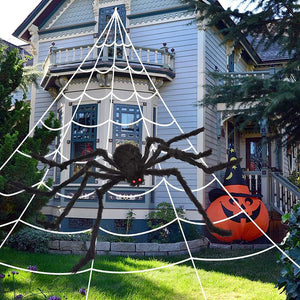 Outdoor Halloween Decorations, 200" Halloween Spider Web + 50" Giant Spider Decorations