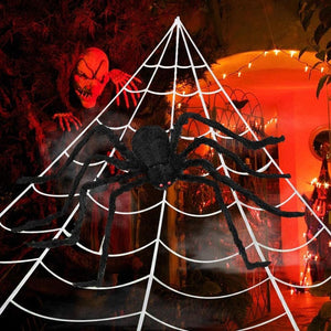 Outdoor Halloween Decorations, 200" Halloween Spider Web + 50" Giant Spider Decorations