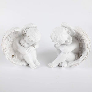 2pc Sleepy Time Little Angel w Light, Cupid Garden Statue Cherub Statue Baby Sculpture Figurine