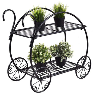 Plant Stand Garden Cart With Handle Metal Black