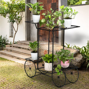 New Plant Stand 6-Tier Flower Pot Holder Garden Cart Metal Black