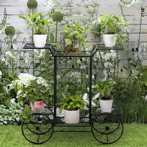 New Plant Stand 6-Tier Flower Pot Holder Garden Cart Metal Black