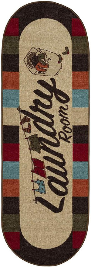 👍 GRAB IT NOW 👍Laundry Collection Checkered Border Non-Slip Rubber Back Runner Rug, Oval, 20" x 59", Multicolor