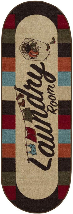 👍 GRAB IT NOW 👍Laundry Collection Checkered Border Non-Slip Rubber Back Runner Rug, Oval, 20" x 59", Multicolor