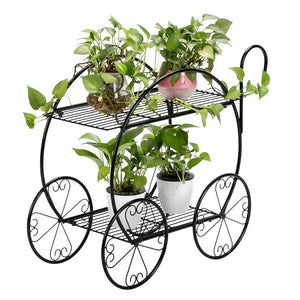 Plant Stand Garden Cart With Handle Metal Black