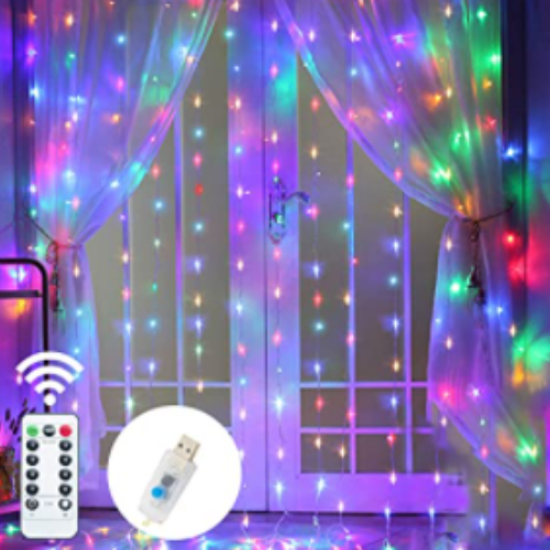 Multicolor Window Curtain String Lights