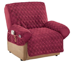 Diamond-Shape Quilted Stretch Recliner Cover with Storage Pockets