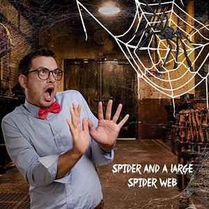 Halloween Decorations, 2Pcs 50'' Giant Spider + 200'' Triangular Spider Web and 100'' Round Spider