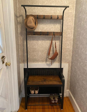 Coat Rack, Hall Tree with Shoe Bench for Entryway