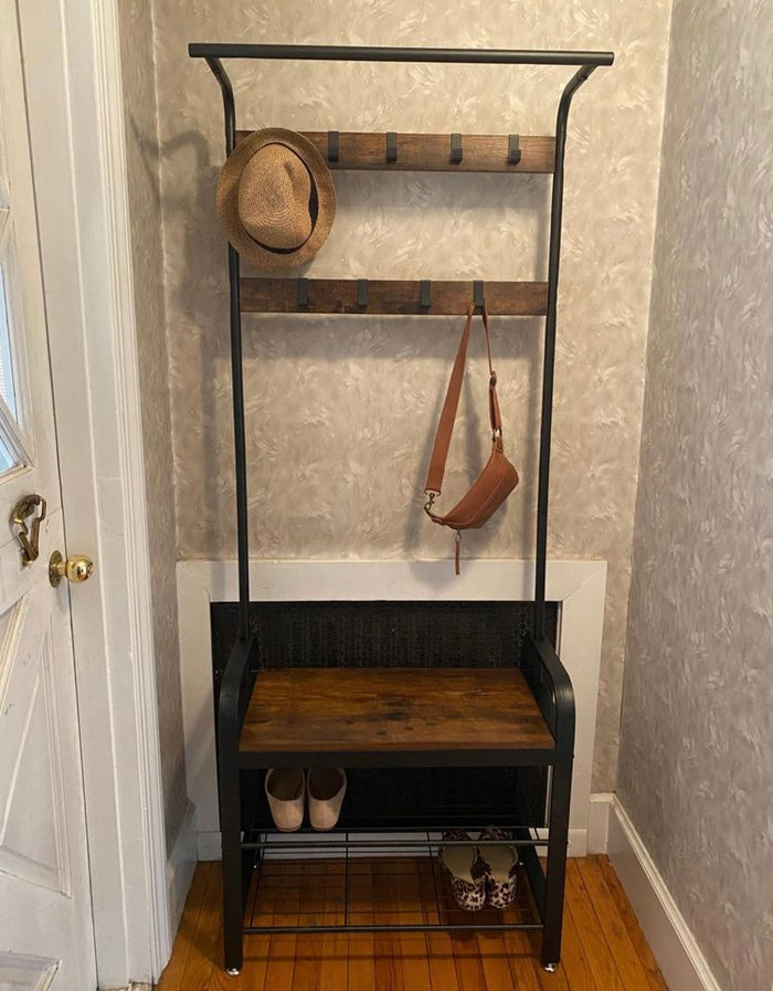 Coat Rack, Hall Tree with Shoe Bench for Entryway