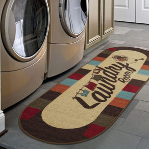 👍 GRAB IT NOW 👍Laundry Collection Checkered Border Non-Slip Rubber Back Runner Rug, Oval, 20" x 59", Multicolor