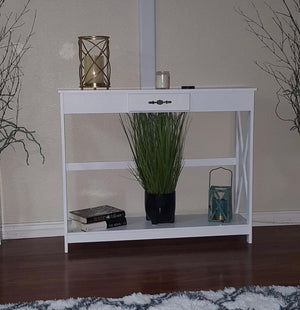 White Entryway Table Sofa Table with Drawer and Shelf Slim Console Table
