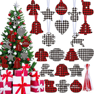 🔥🔥60PCS Christmas Buffalo Plaid Ornaments Christmas Trees Snowmen Snowflakes-10 Styles