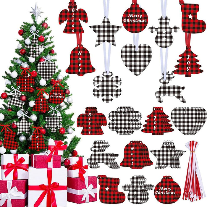 🔥🔥60PCS Christmas Buffalo Plaid Ornaments Christmas Trees Snowmen Snowflakes-10 Styles