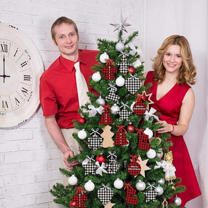 🔥🔥60PCS Christmas Buffalo Plaid Ornaments Christmas Trees Snowmen Snowflakes-10 Styles