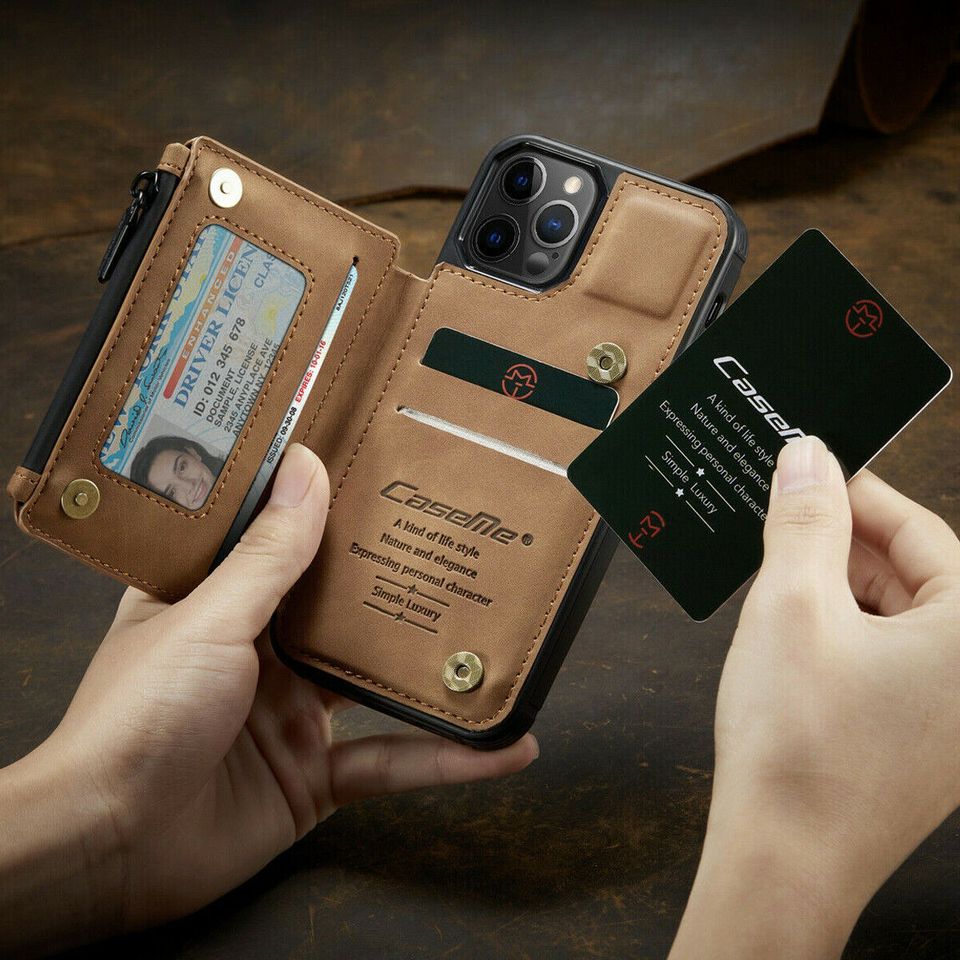 🔥FOR iPhone 13/12/11 Pro Max Leather Wallet Zipper Magnet Flip Cover Card Case🔥