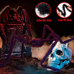 Halloween Decorations, 2Pcs 50'' Giant Spider + 200'' Triangular Spider Web and 100'' Round Spider