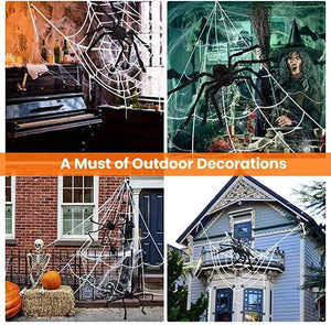 Halloween Decorations, 2Pcs 50'' Giant Spider + 200'' Triangular Spider Web and 100'' Round Spider