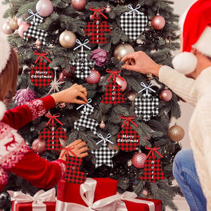 🔥🔥60PCS Christmas Buffalo Plaid Ornaments Christmas Trees Snowmen Snowflakes-10 Styles