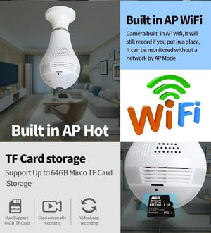 HD 1080P 360° Panoramic Hidden Wifi IP Camera Light Bulb Home Security Lamp Cam