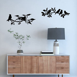(Set of 2) 2 Pieces Birds on Branch Metal Wall Art Decor Bird Silhouette Wall Sculpture Black, Rustic