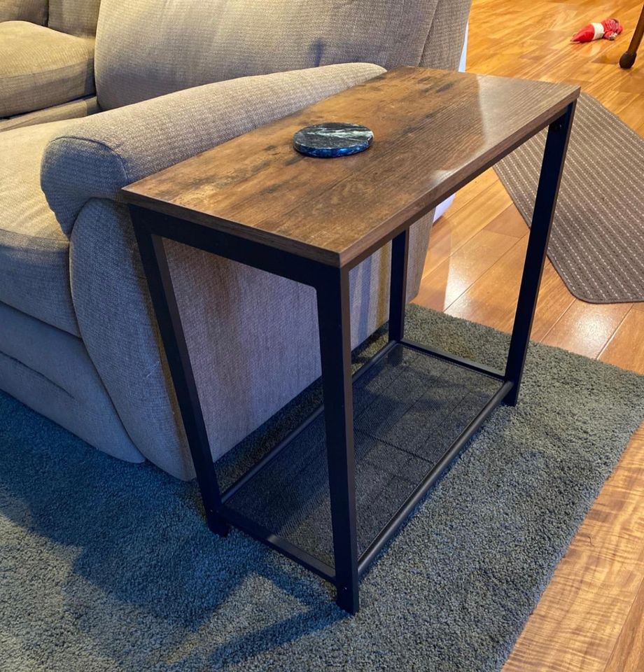 Side Table, Narrow Small End Table with Mesh Shelf, Nightstand