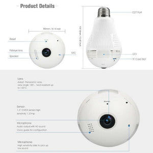 HD 1080P 360° Panoramic Hidden Wifi IP Camera Light Bulb Home Security Lamp Cam