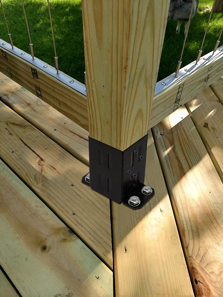 Set of 2 - 4x4 Wood Fence Post Anchor Base, 13GA Thick Steel and Black Powder Coated