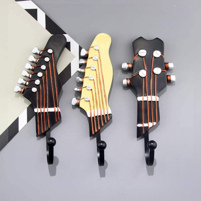 (3-Pack) Vintage Guitar Shaped Decorative Hooks Rack Hangers for Coats Towels Keys Hats
