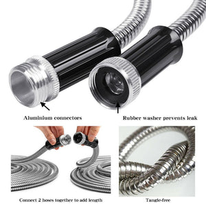 Stainless Steel Metal Garden Water Hose Connectable 6 Pattern Spray Nozzle 100ft