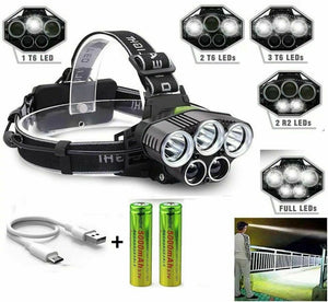 🔥 Hot Deal Headlamp 5X T6 LED 250000LM Rechargeable Head Light Flashlight Torch Lamp