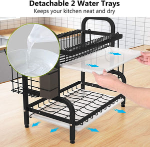 Dish Drying Rack, 2-Tier Compact Kitchen Dish Rack Drainboard Set, Large Rust-Proof