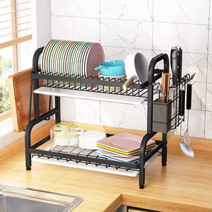 Dish Drying Rack, 2-Tier Compact Kitchen Dish Rack Drainboard Set, Large Rust-Proof